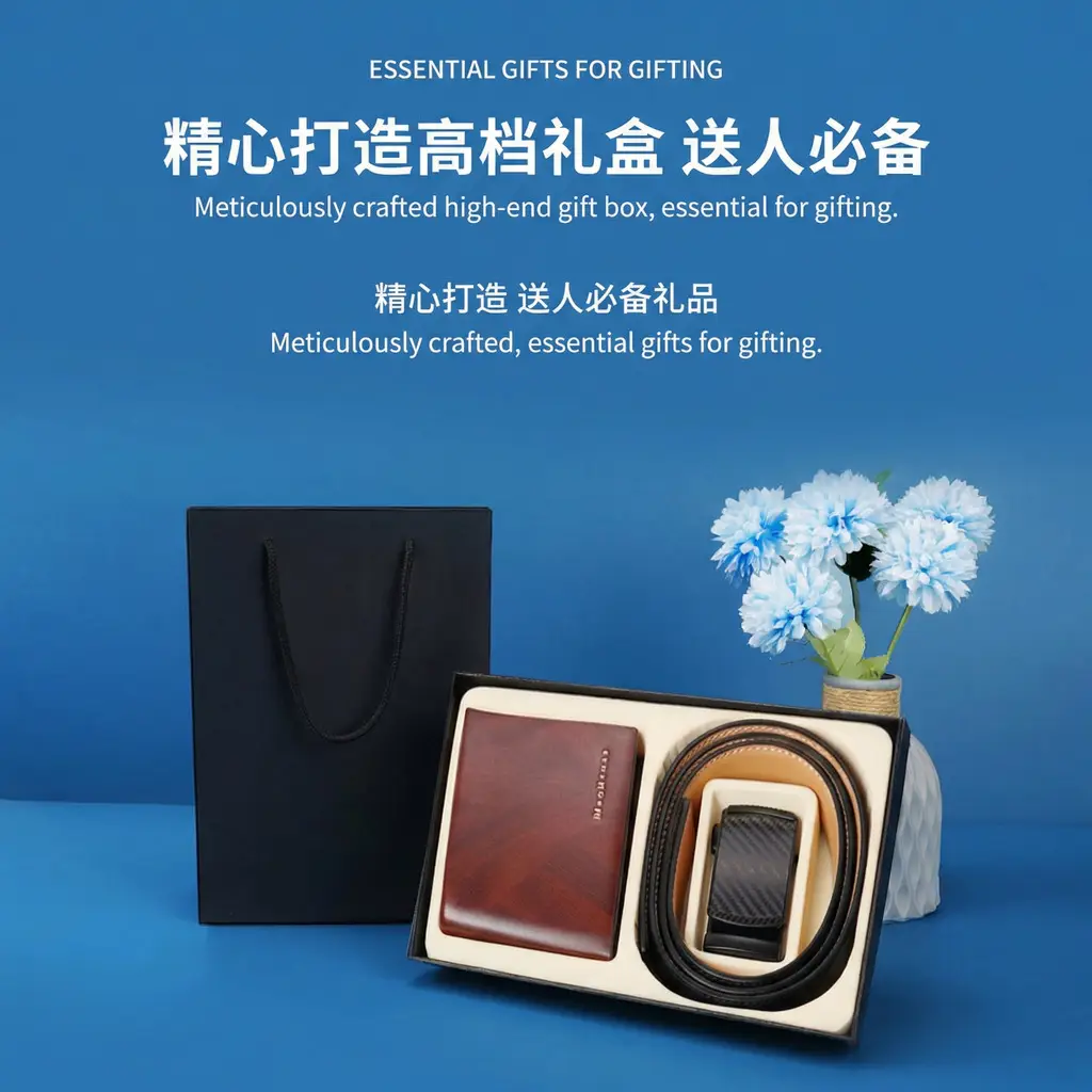 Men's Black Leather Belt & Wallet Set — feature 2