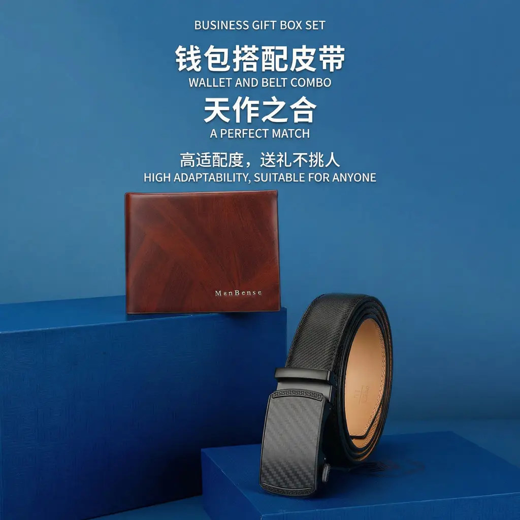 Men's Black Leather Belt & Wallet Set — feature 3
