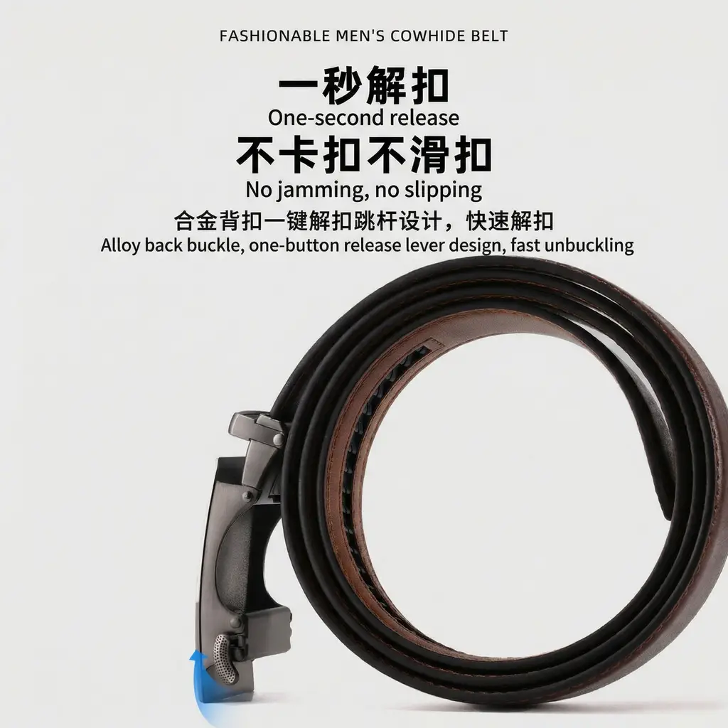 Men's Black Leather Belt & Wallet Set — feature 8