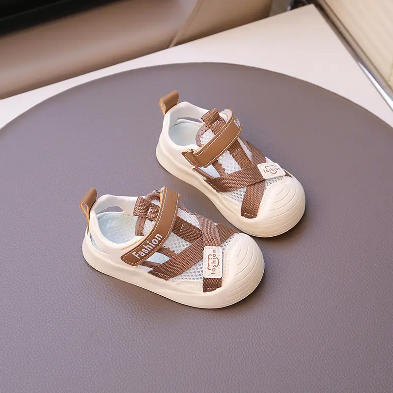 Baby's Casual Strap Sandals Brown White Soft Soles - Image 7