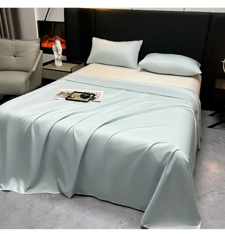 Summer Cool Ice Silk Bed Sheets Single Piece Buy Student Dormitory Single and Double Solid Color Quilt Light Luxury Bed Cover — feature 6