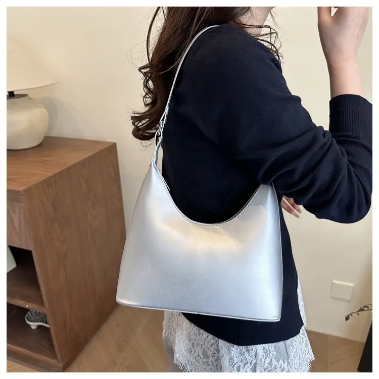 White Leather Shoulder Bag with Silver Handle for Women — feature 14