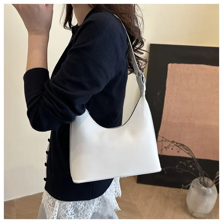 White Leather Shoulder Bag with Silver Handle for Women — feature 9