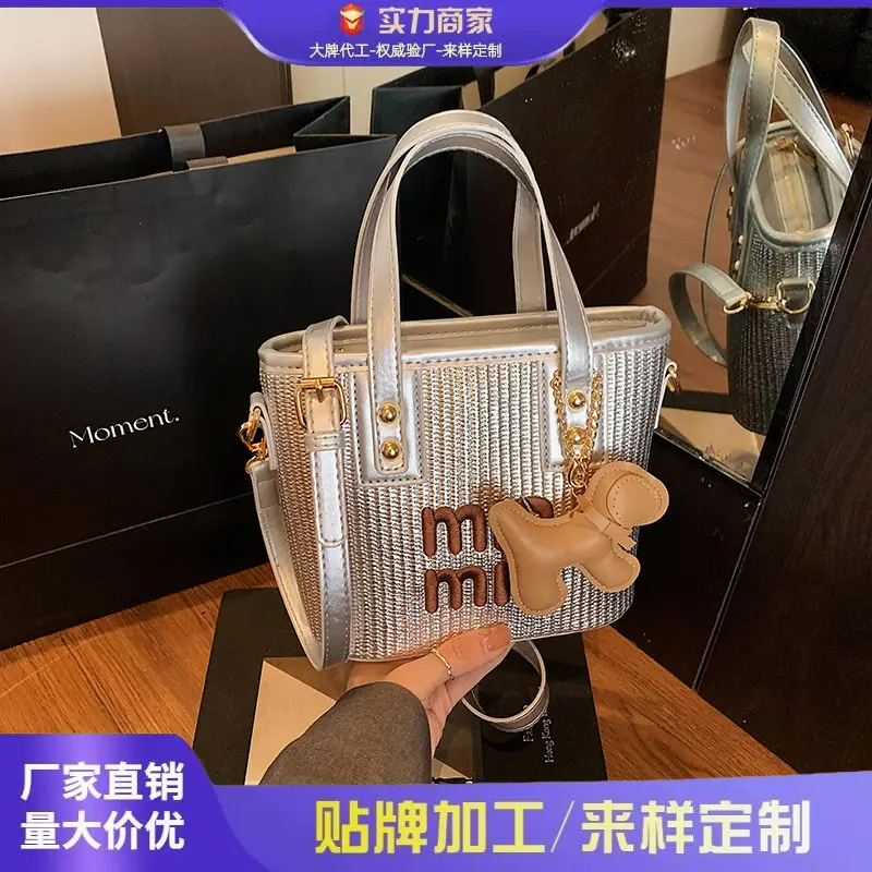 Women's Letter Bag with Glitter & Gold Plated Handles