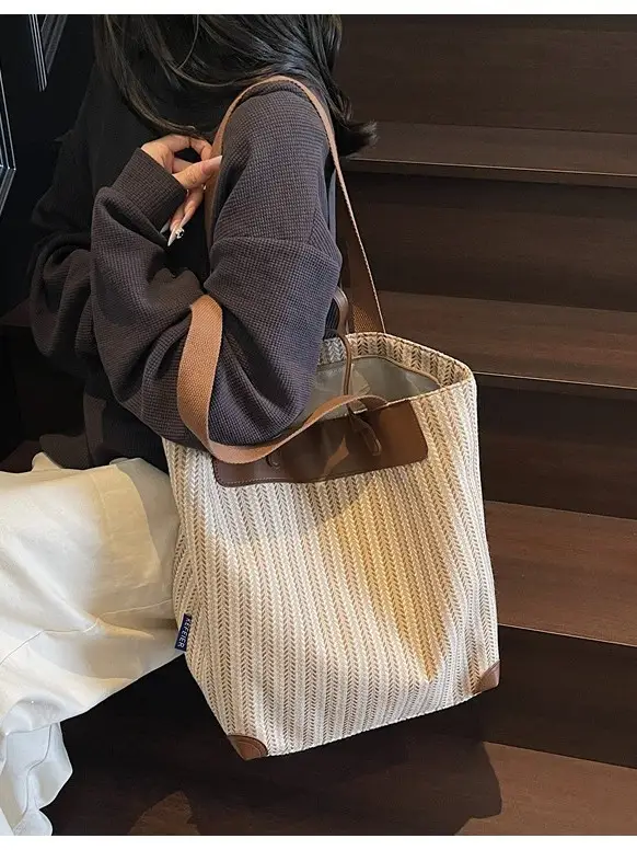 Women's Striped Crossbody Tote Bag Pink Brown