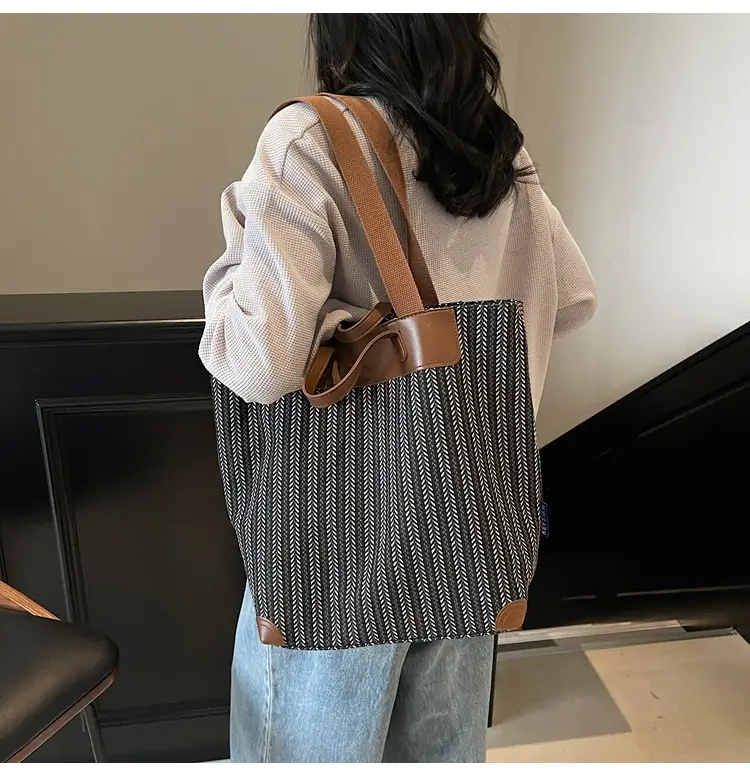 Women's Striped Crossbody Tote Bag Pink Brown — feature 27