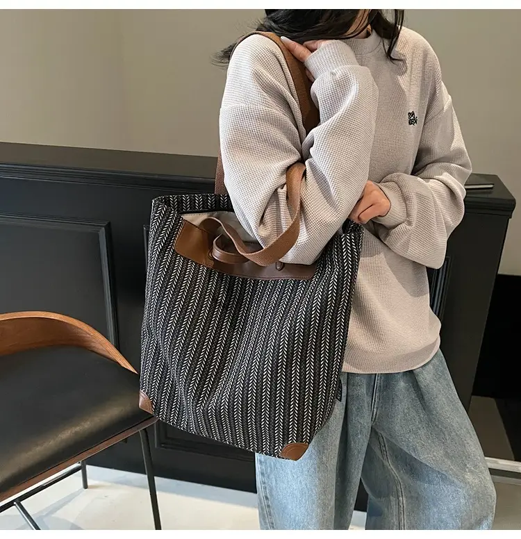 Women's Striped Crossbody Tote Bag Pink Brown — feature 30
