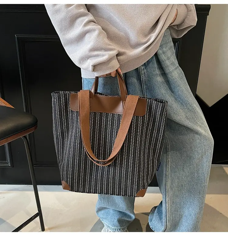 Women's Striped Crossbody Tote Bag Pink Brown — feature 32