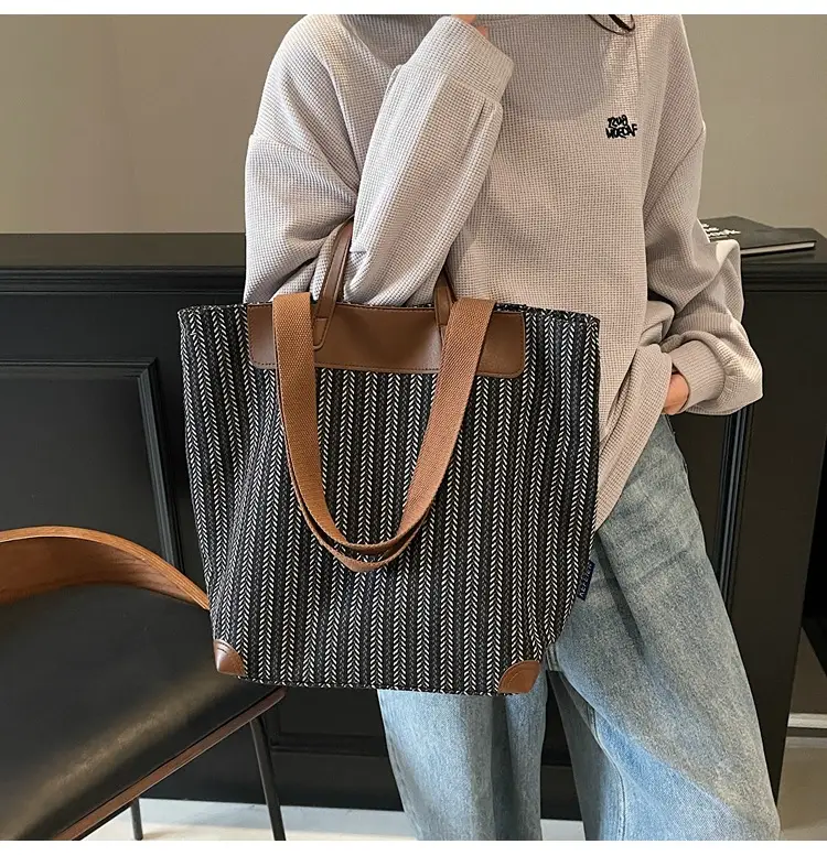 Women's Striped Crossbody Tote Bag Pink Brown — feature 33