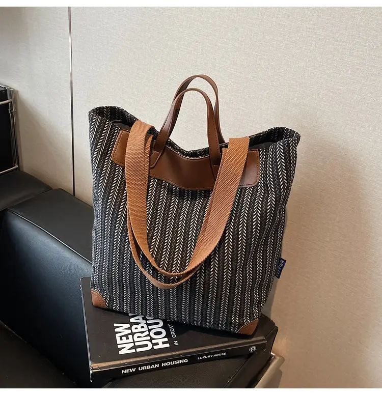 Women's Striped Crossbody Tote Bag Pink Brown — feature 35