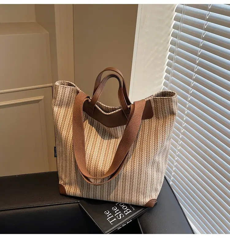 Women's Striped Crossbody Tote Bag Pink Brown