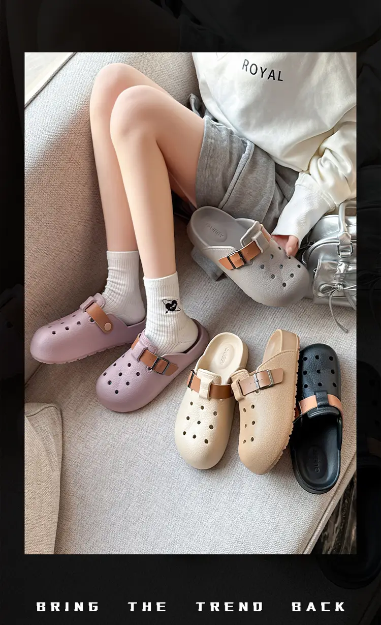 Non-slip Thick-soled Hole Shoes Women's 2025 Summer New Style Home Shoes for Stomp Feeling Outwear Two-wear Simple Sandals for Men — feature 13