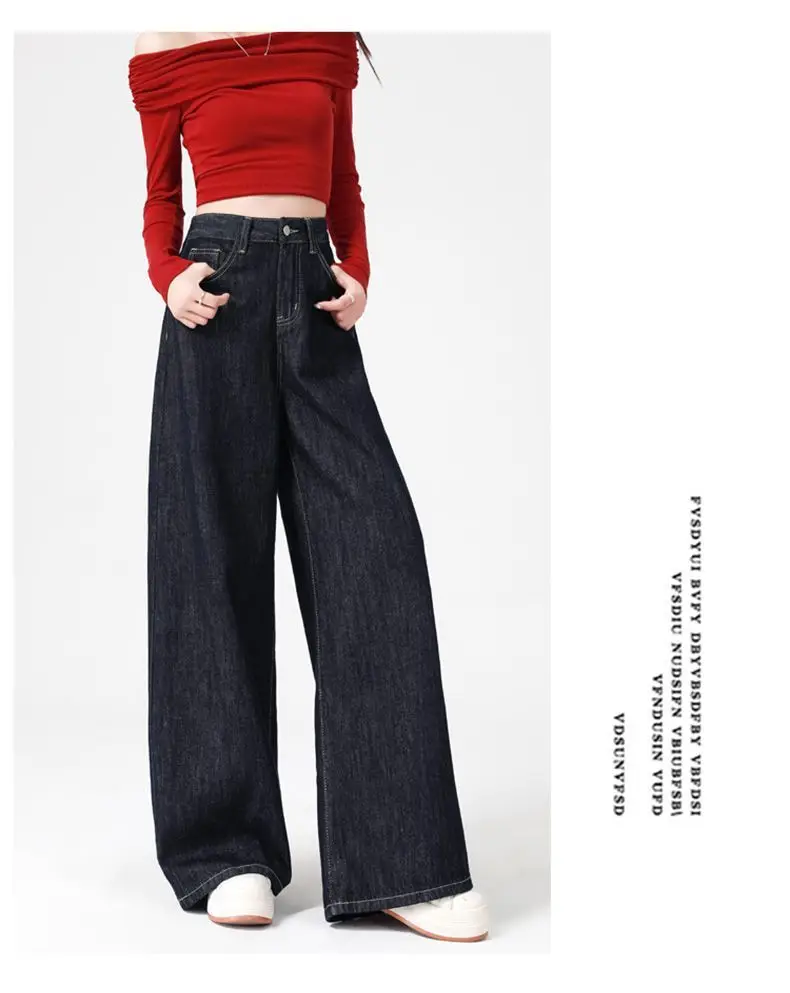 Women's Dark Blue Wide Leg Jeans 2025 Casual Set — feature 13