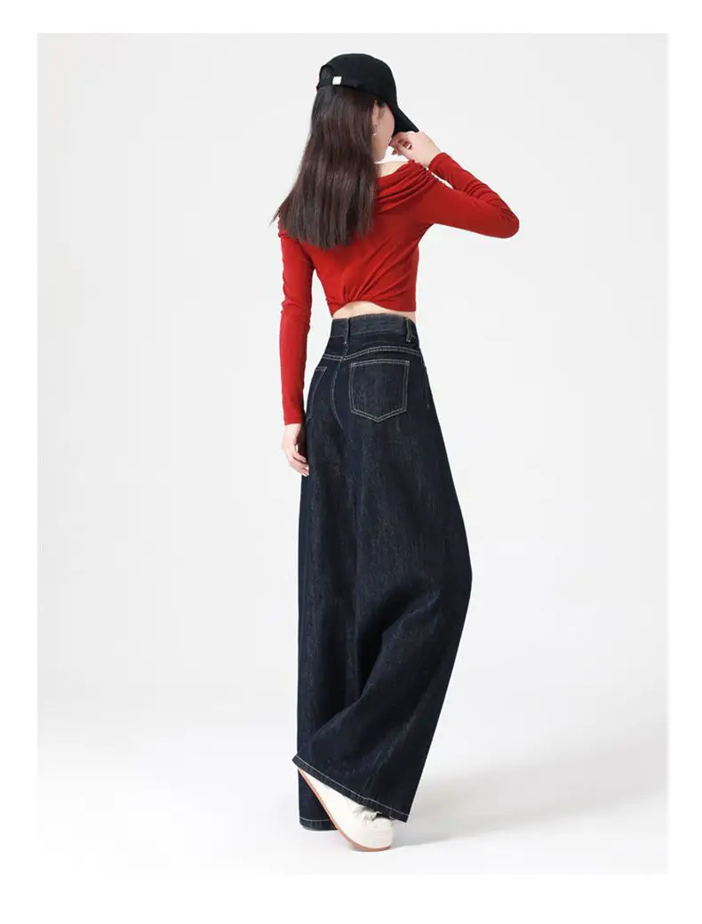 Women's Dark Blue Wide Leg Jeans 2025 Casual Set — feature 16