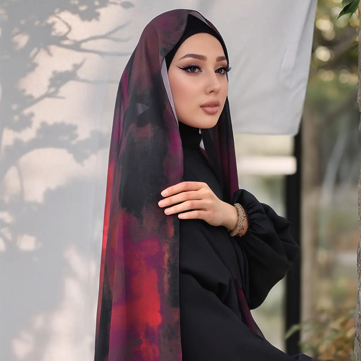 Cross-border Digital Printed Chiffon Scarf for Muslim Ladies - Image 3