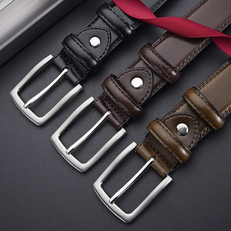 Men's Genuine Leather Retro Buckle Belt Brown - Image 5