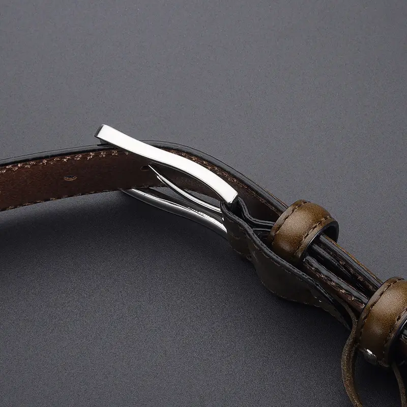 Men's Genuine Leather Retro Buckle Belt Brown - Image 7