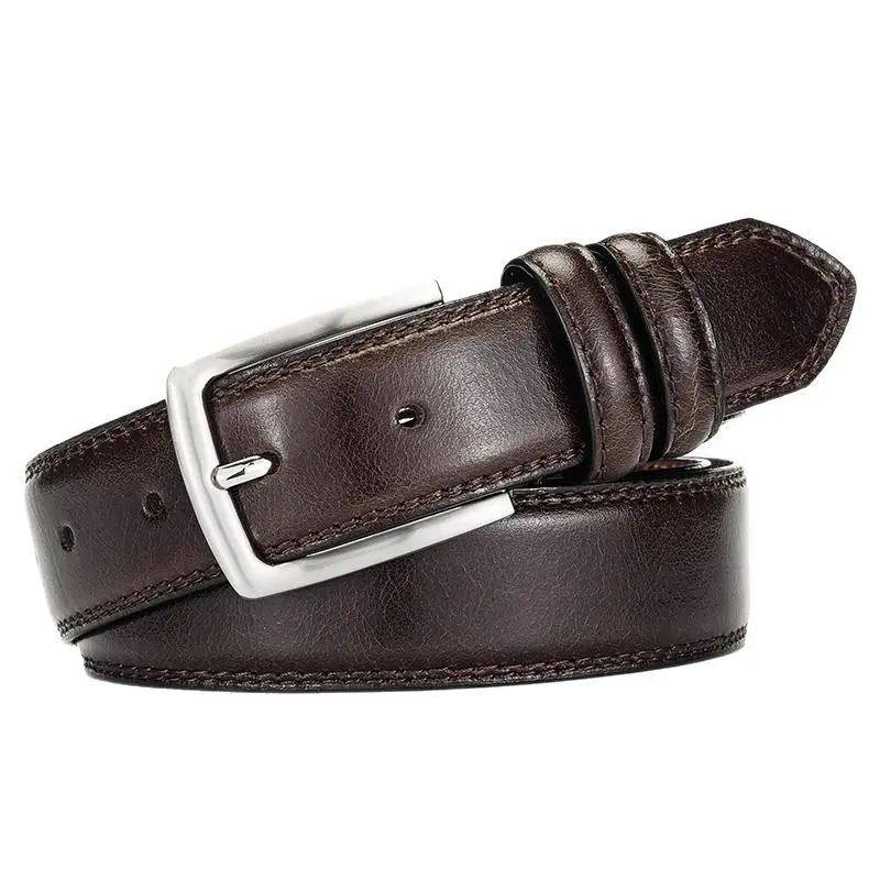 Men's Genuine Leather Retro Buckle Belt Brown - Image 8