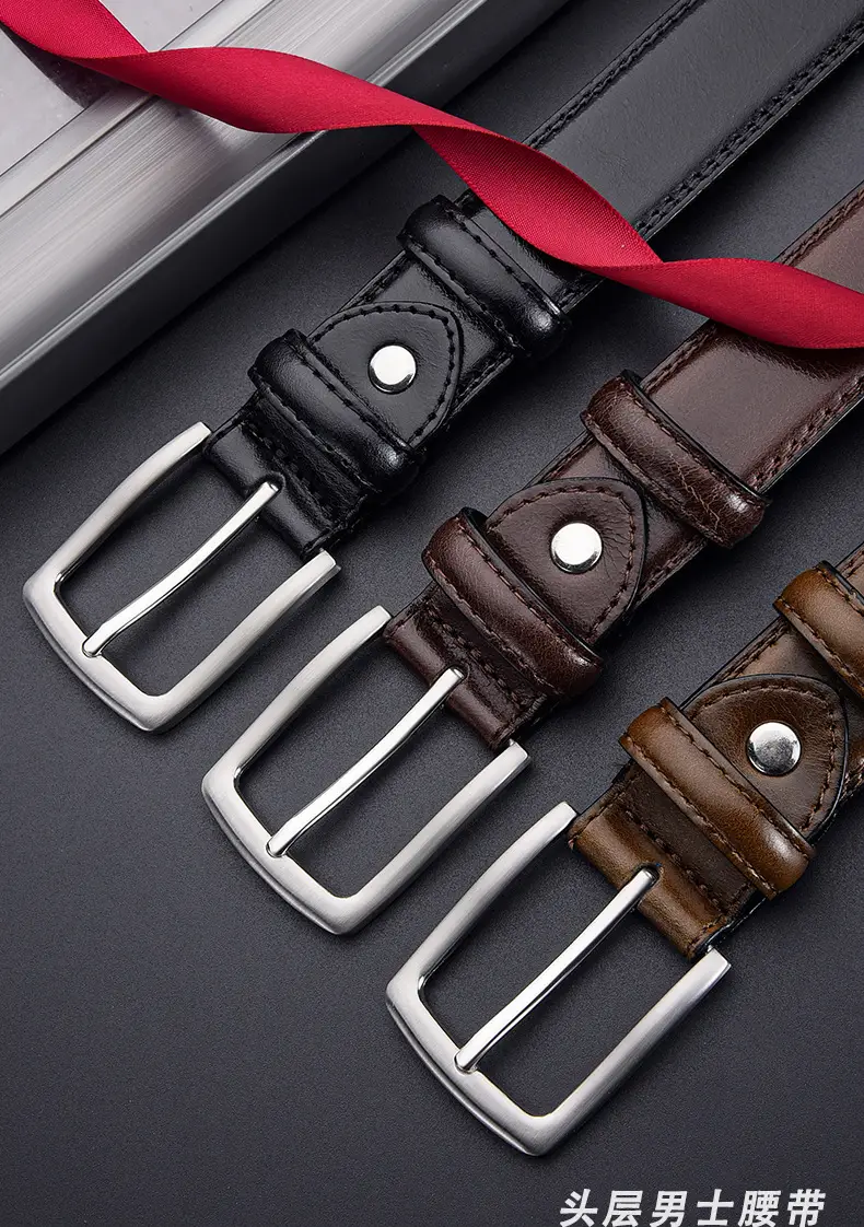 Men's Genuine Leather Retro Buckle Belt Brown — feature 1