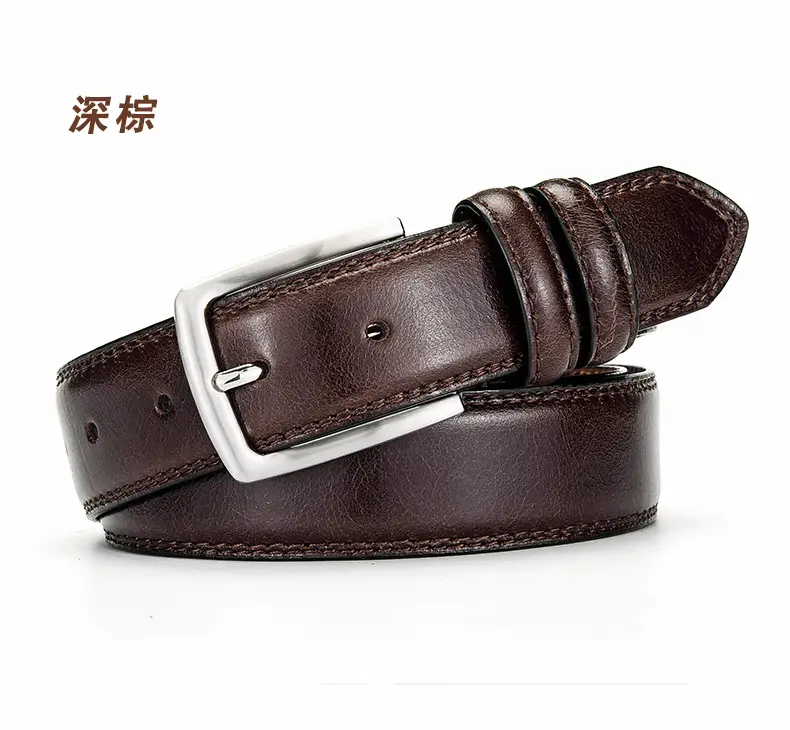Men's Genuine Leather Retro Buckle Belt Brown — feature 4