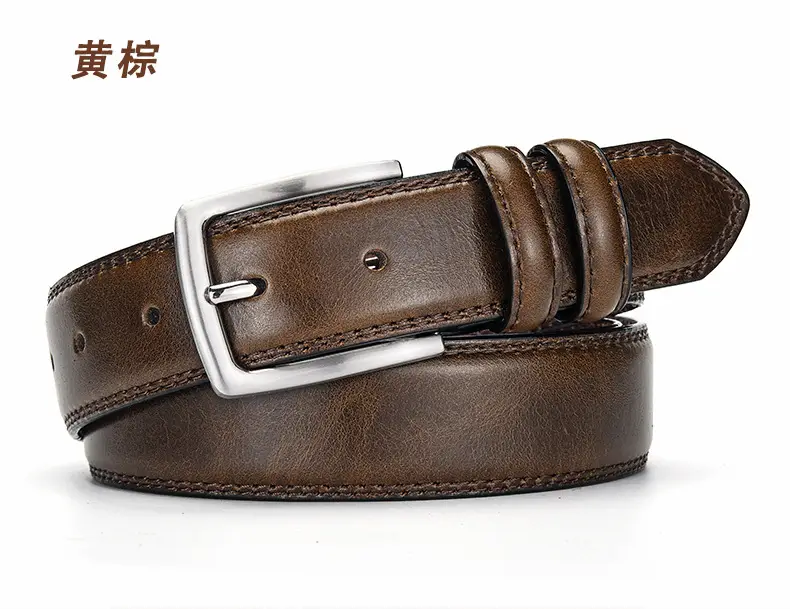 Men's Genuine Leather Retro Buckle Belt Brown — feature 6