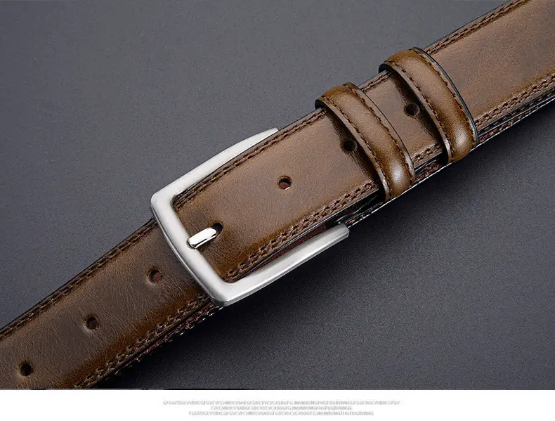 Men's Genuine Leather Retro Buckle Belt Brown — feature 7