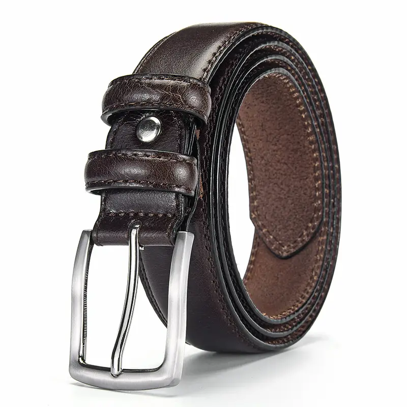 Men's Genuine Leather Retro Buckle Belt Brown - Image 2