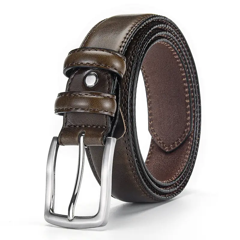 Men's Genuine Leather Retro Buckle Belt Brown - Image 3