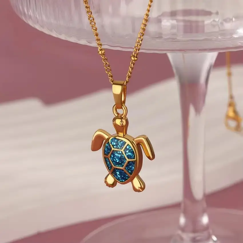 Gold Turtle Zircon Necklace for Women