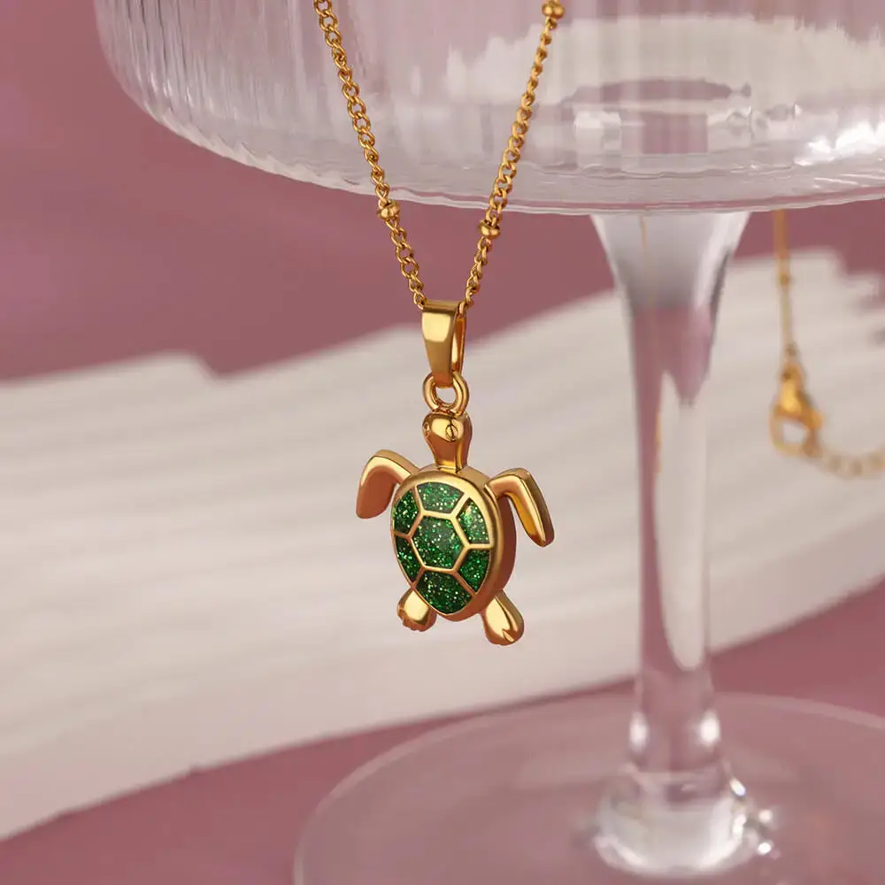 Gold Turtle Zircon Necklace for Women - Image 2