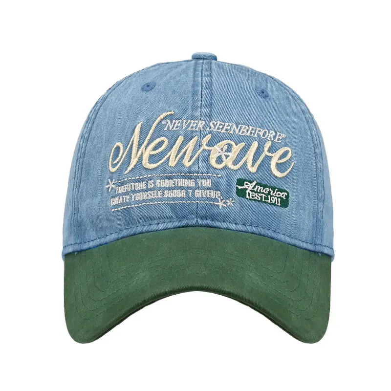 New Cross-Border Embroidered Denim Cap Beige - Image 7