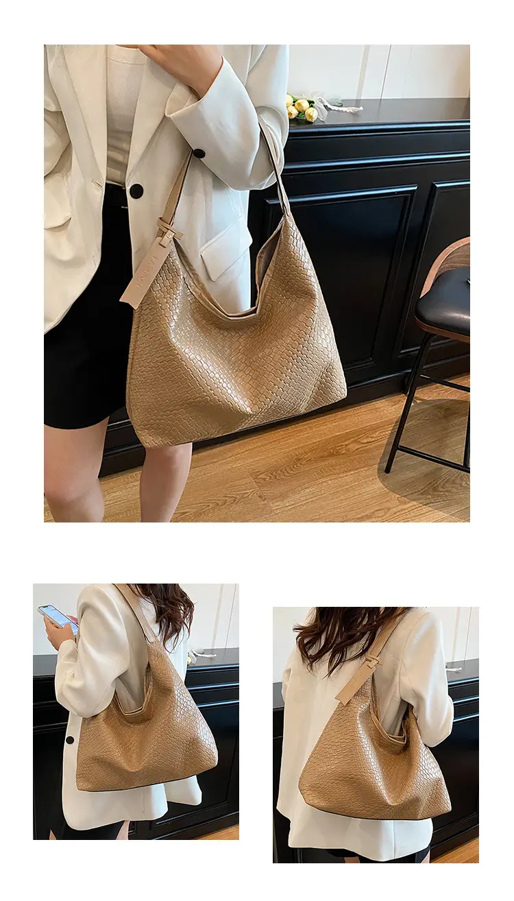 Brown Woven Shoulder Bag for Women, Large Capacity, Western Style — feature 12