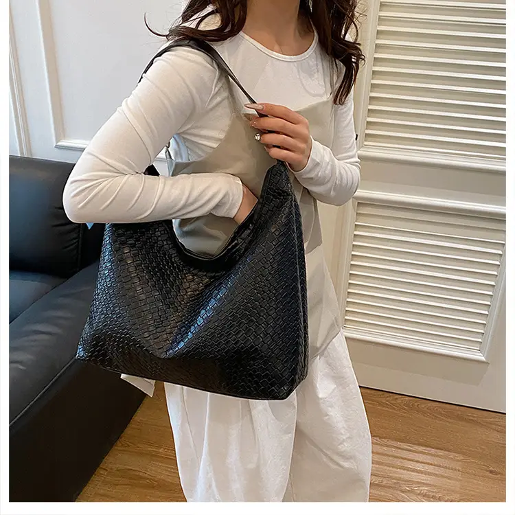 Brown Woven Shoulder Bag for Women, Large Capacity, Western Style — feature 24