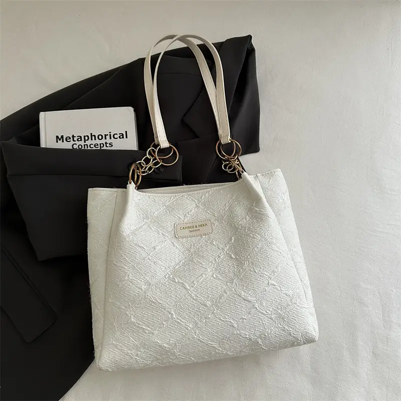 Women's White Embroidered Shoulder Crossbody Bag Large Capacity - Image 2
