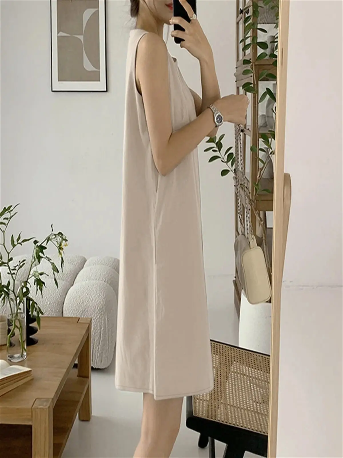 Women's Sleeveless Cotton Linen Dress Blue