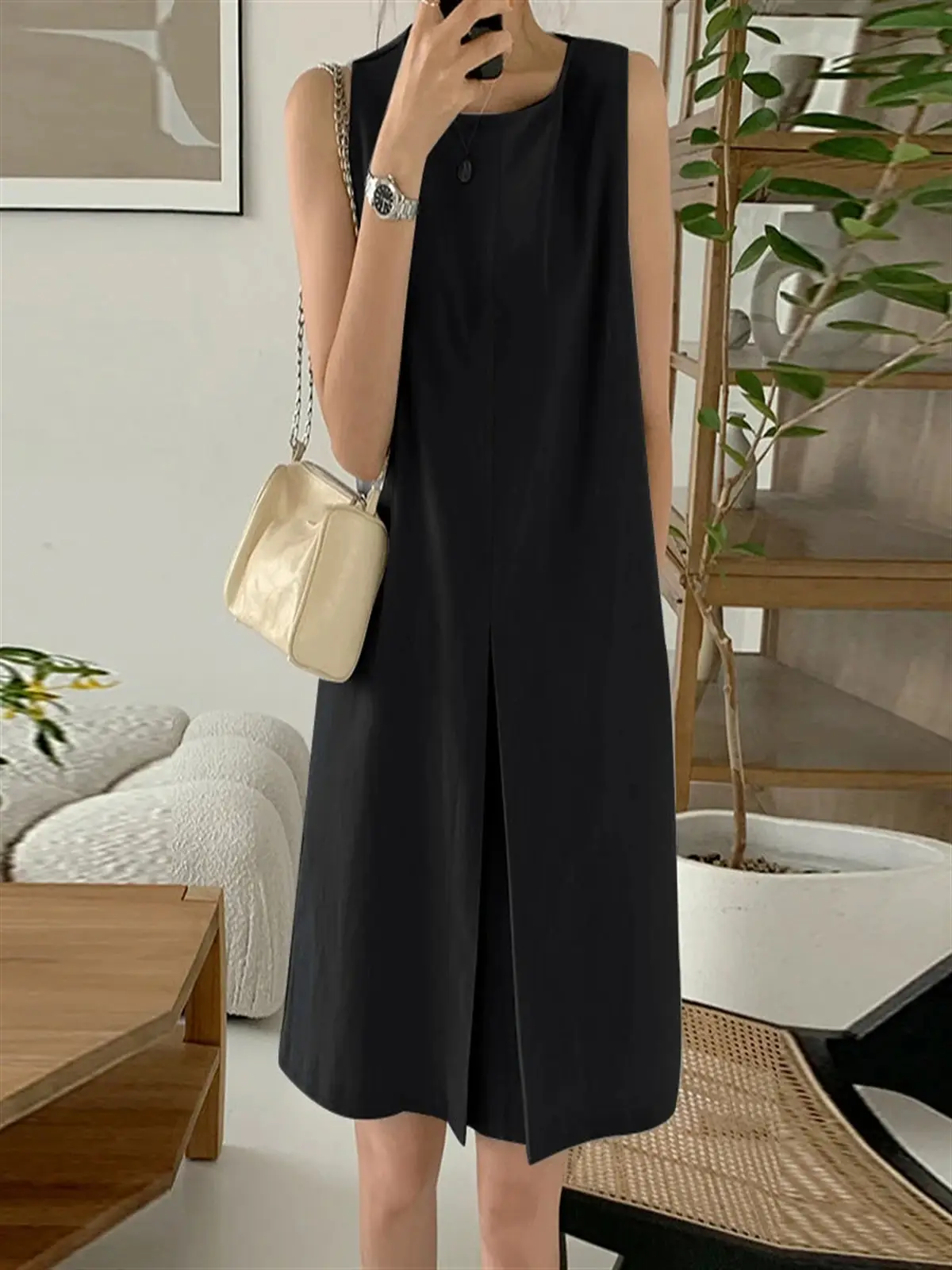 Women's Sleeveless Cotton Linen Dress Blue