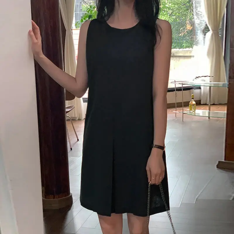 Women's Sleeveless Cotton Linen Dress Blue — feature 5