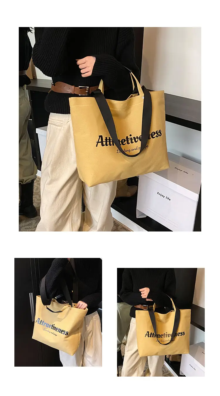 Women Canvas Tote Bag Yellow Black Large Capacity Western Style — feature 25