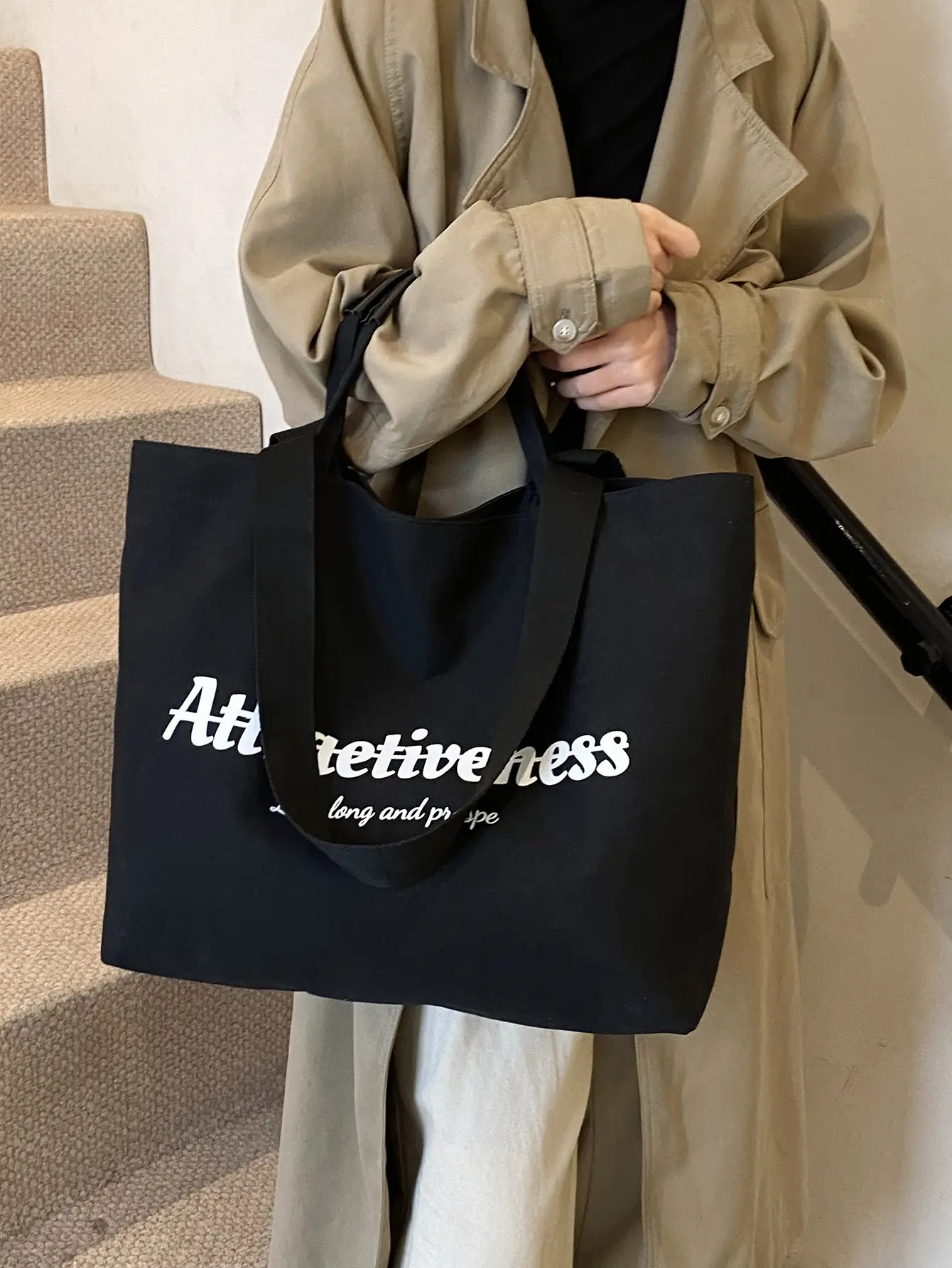 Women Canvas Tote Bag Yellow Black Large Capacity Western Style — feature 27