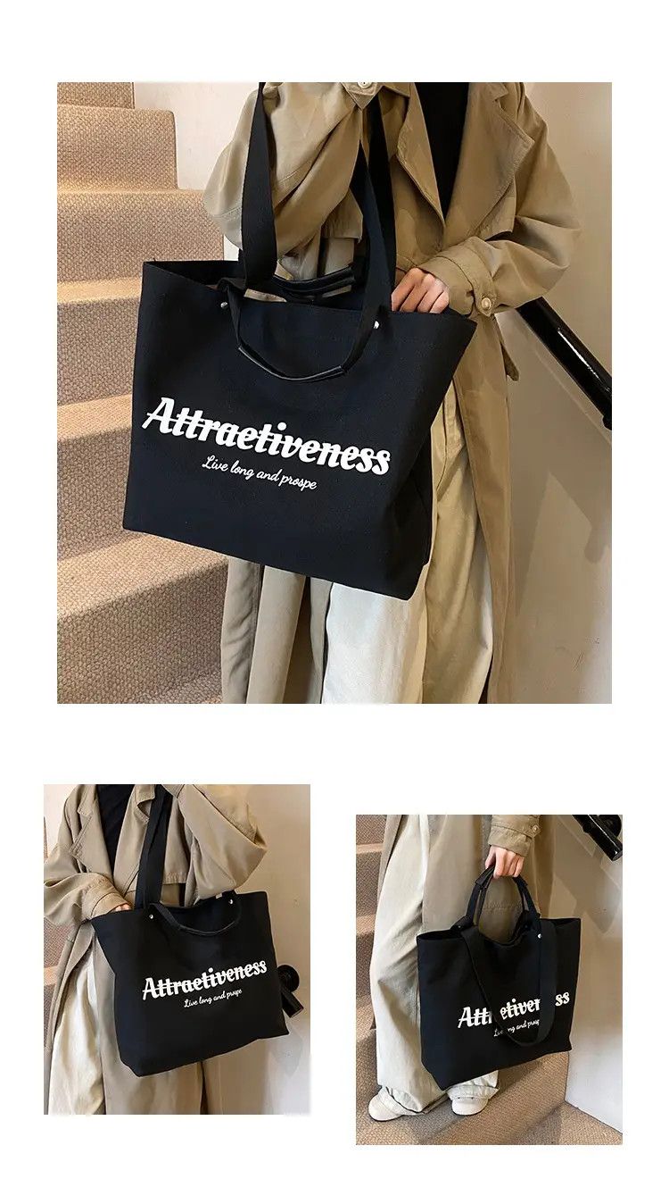 Women Canvas Tote Bag Yellow Black Large Capacity Western Style — feature 29