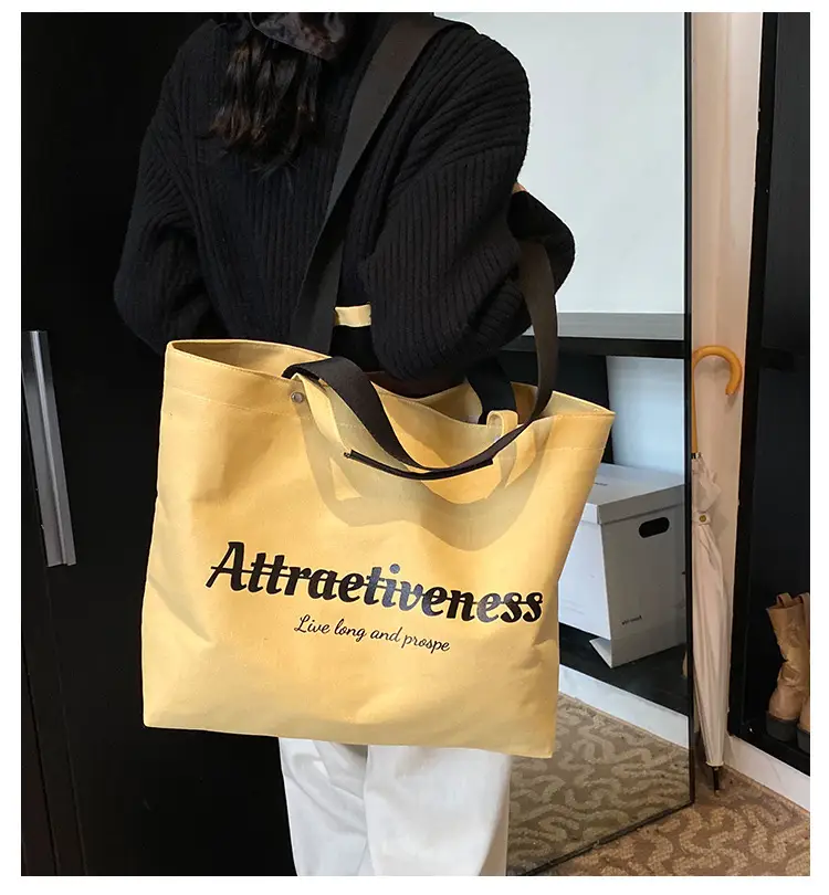 Women Canvas Tote Bag Yellow Black Large Capacity Western Style — feature 36