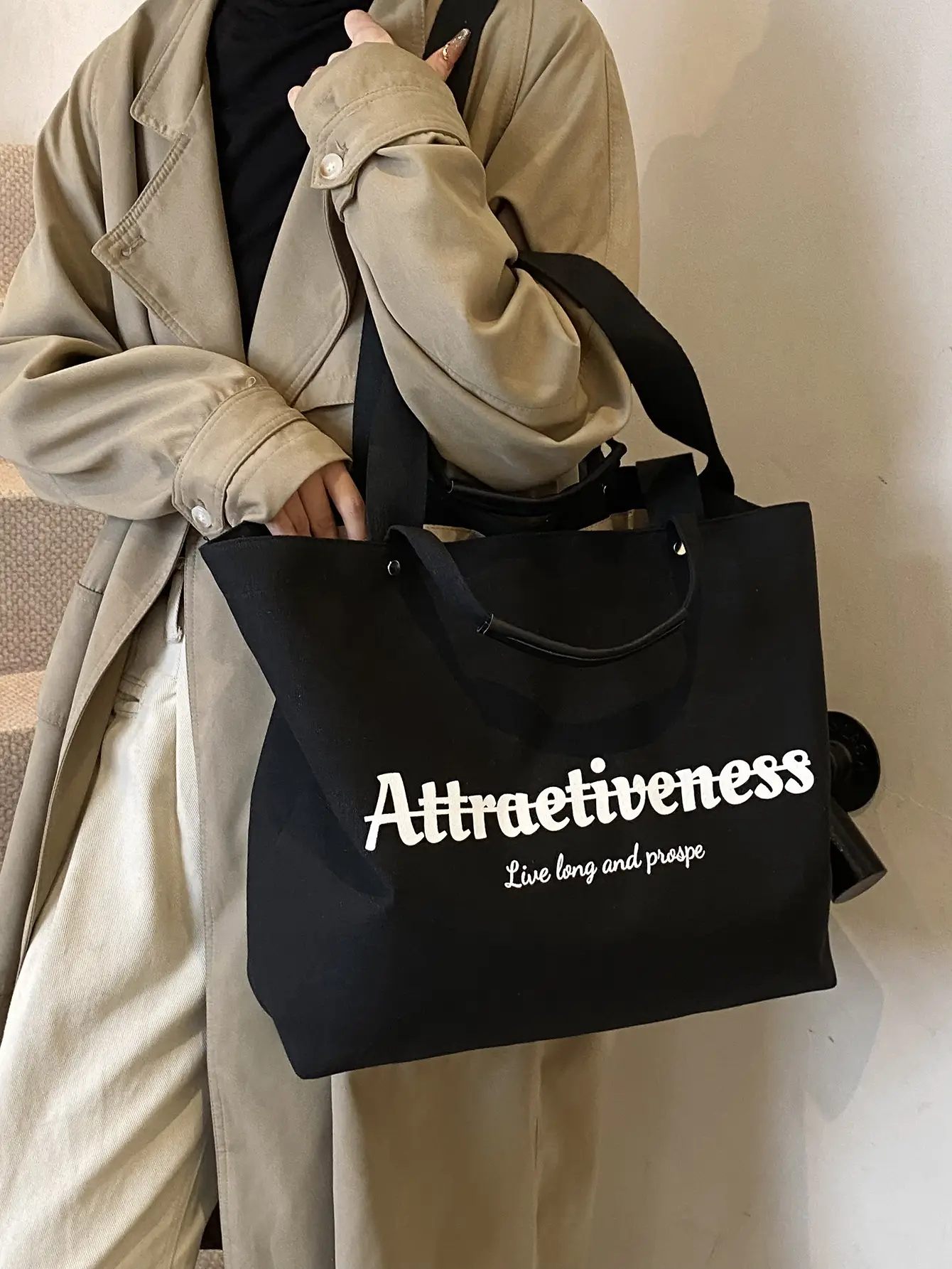 Women Canvas Tote Bag Yellow Black Large Capacity Western Style — feature 37