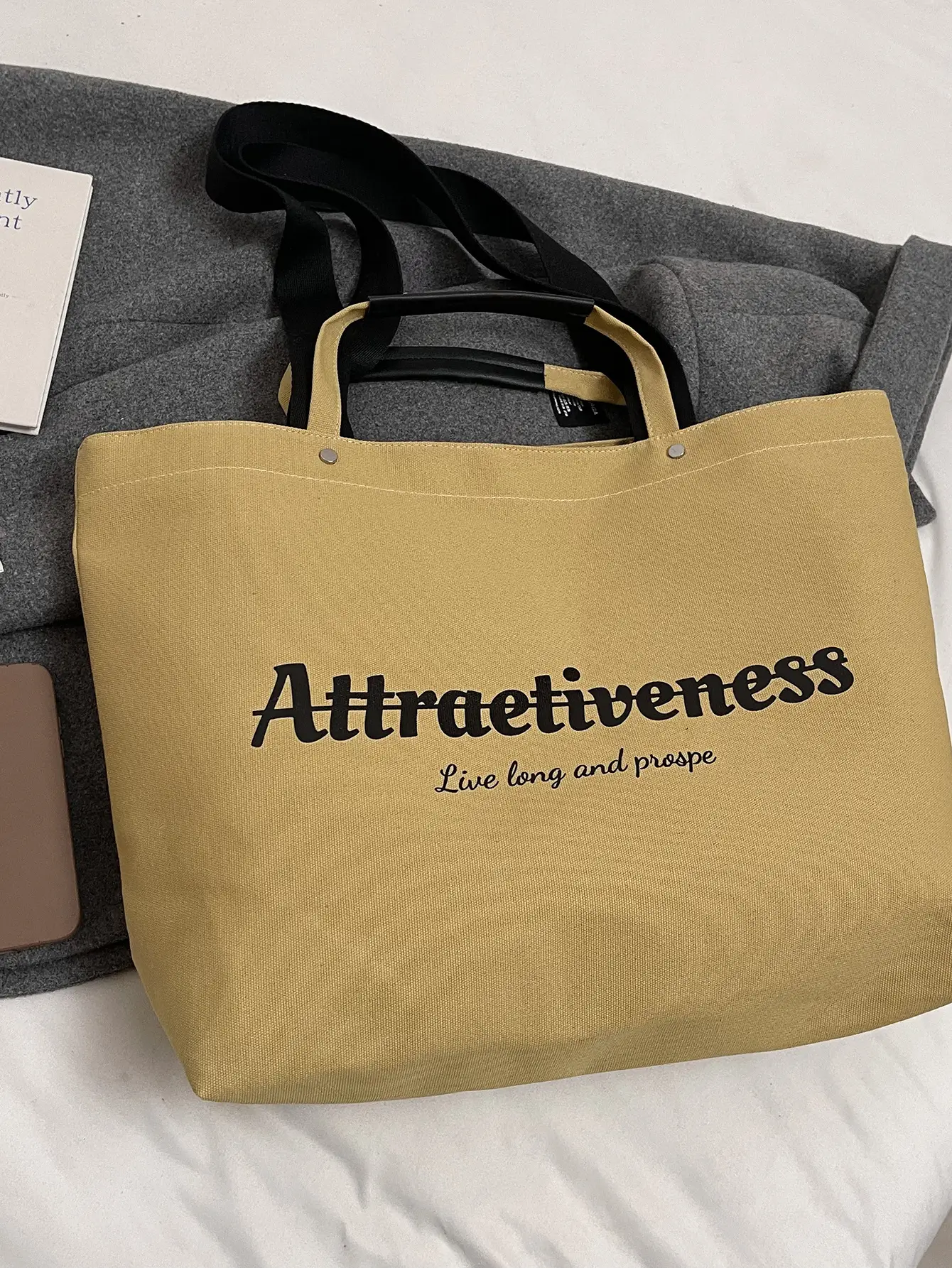 Women Canvas Tote Bag Yellow Black Large Capacity Western Style — feature 43