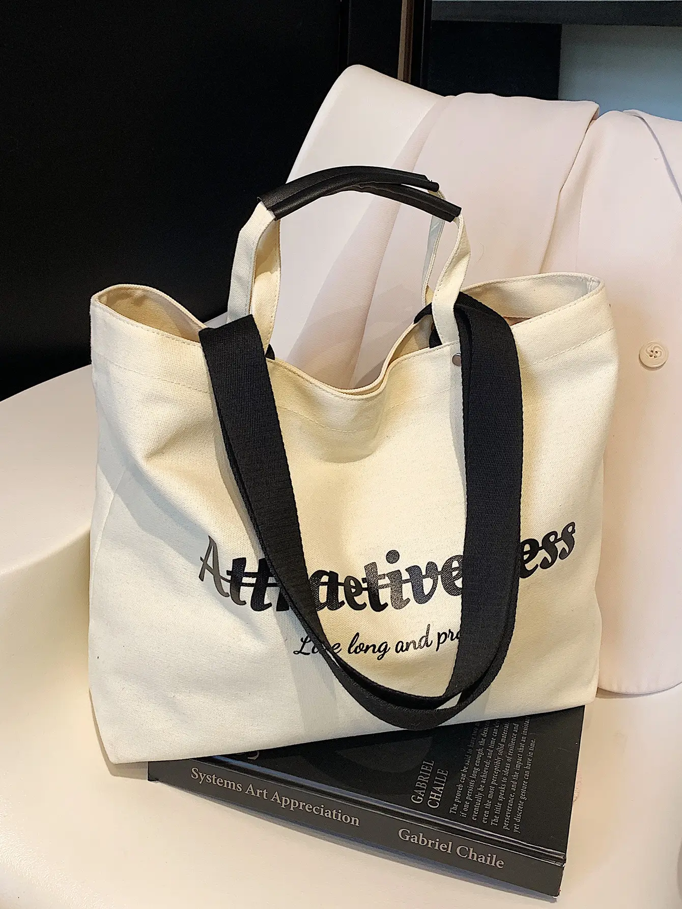 Women Canvas Tote Bag Yellow Black Large Capacity Western Style — feature 44