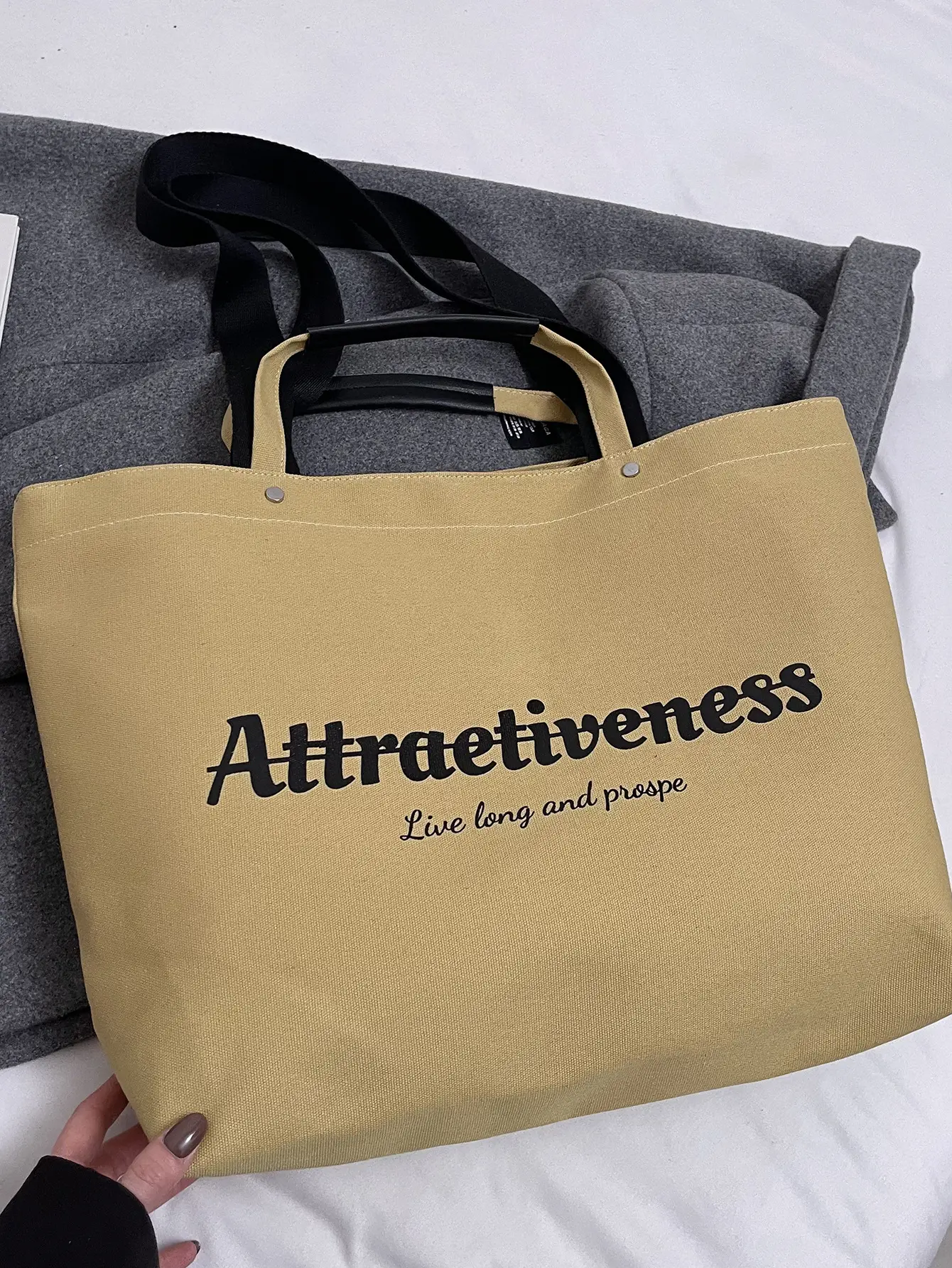 Women Canvas Tote Bag Yellow Black Large Capacity Western Style — feature 45