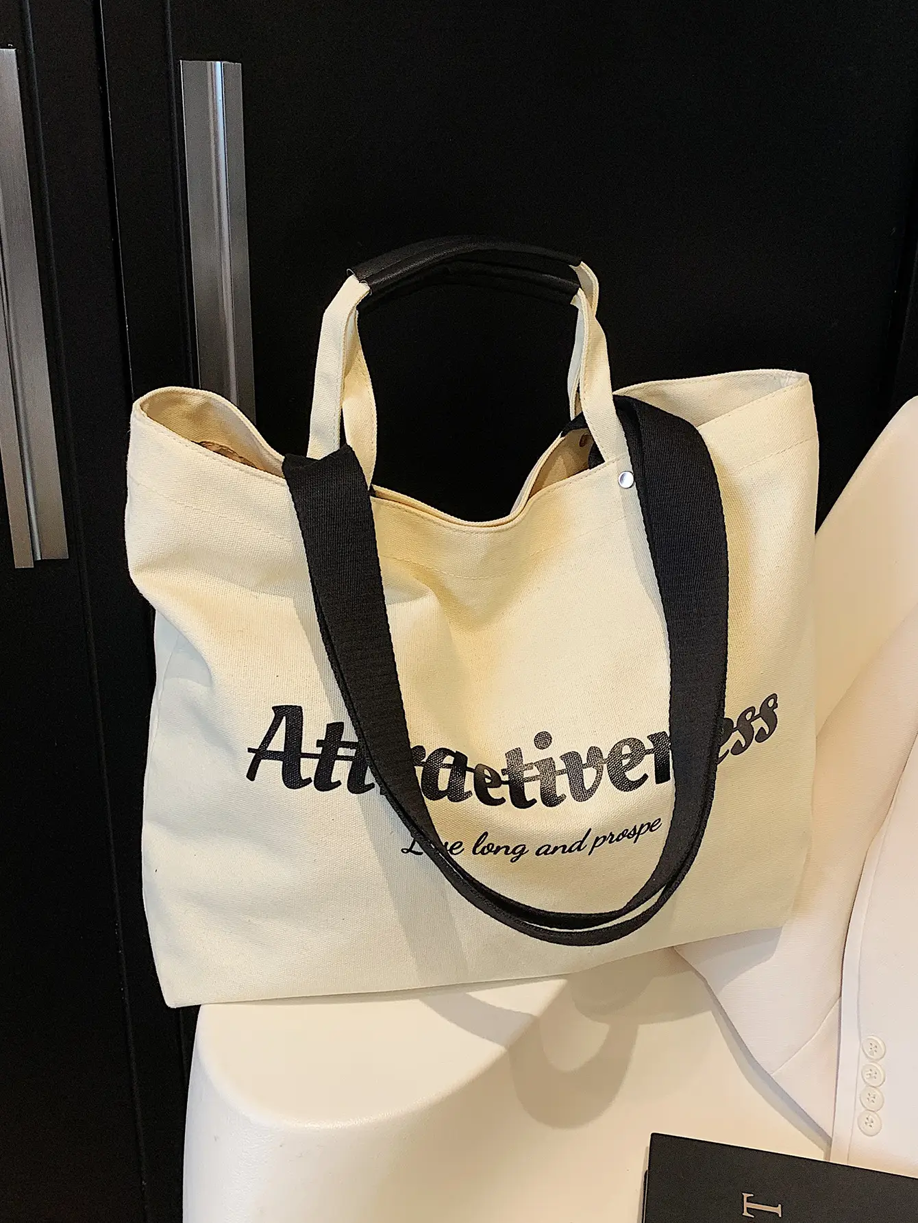 Women Canvas Tote Bag Yellow Black Large Capacity Western Style — feature 46