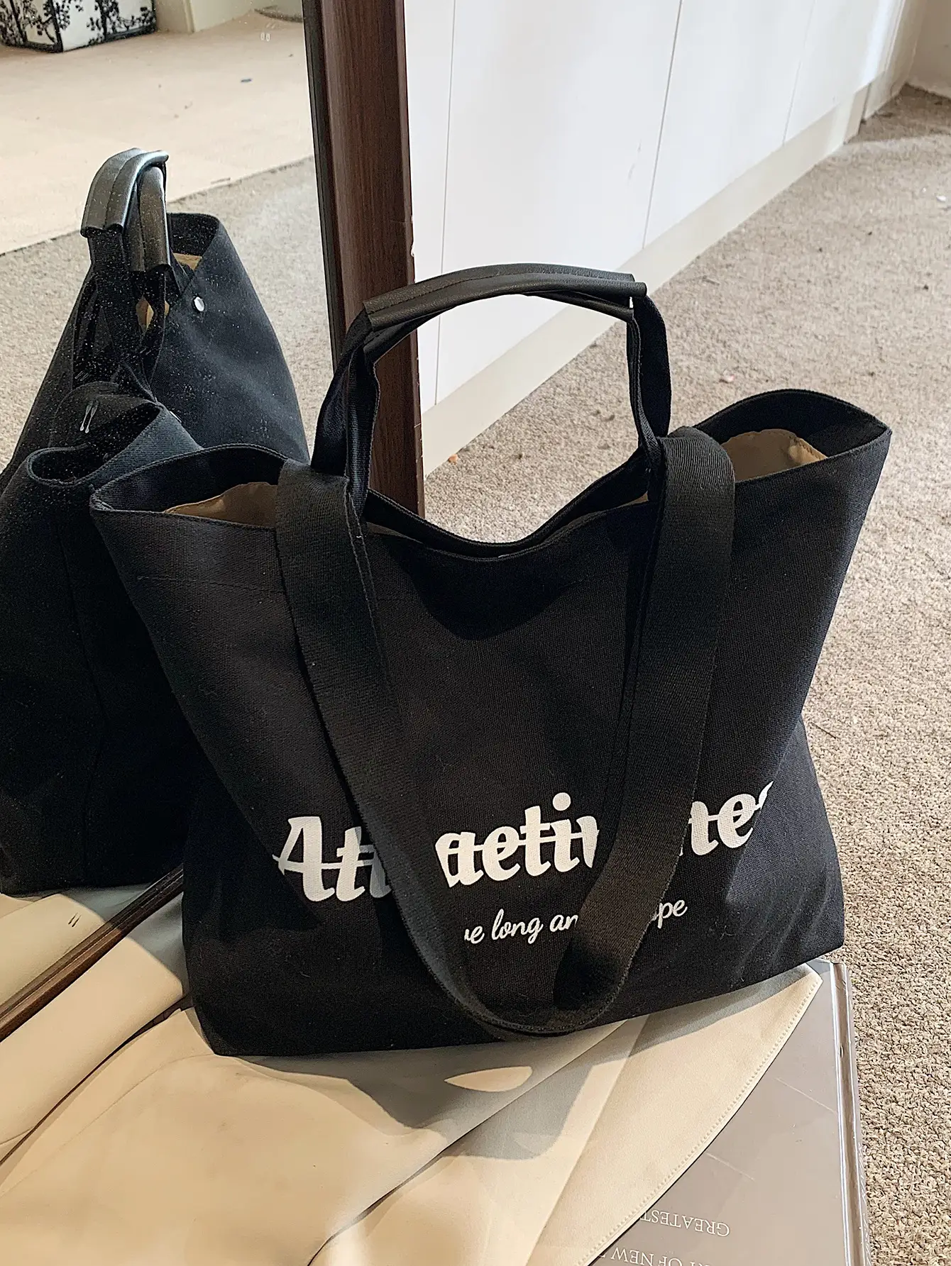 Women Canvas Tote Bag Yellow Black Large Capacity Western Style — feature 50