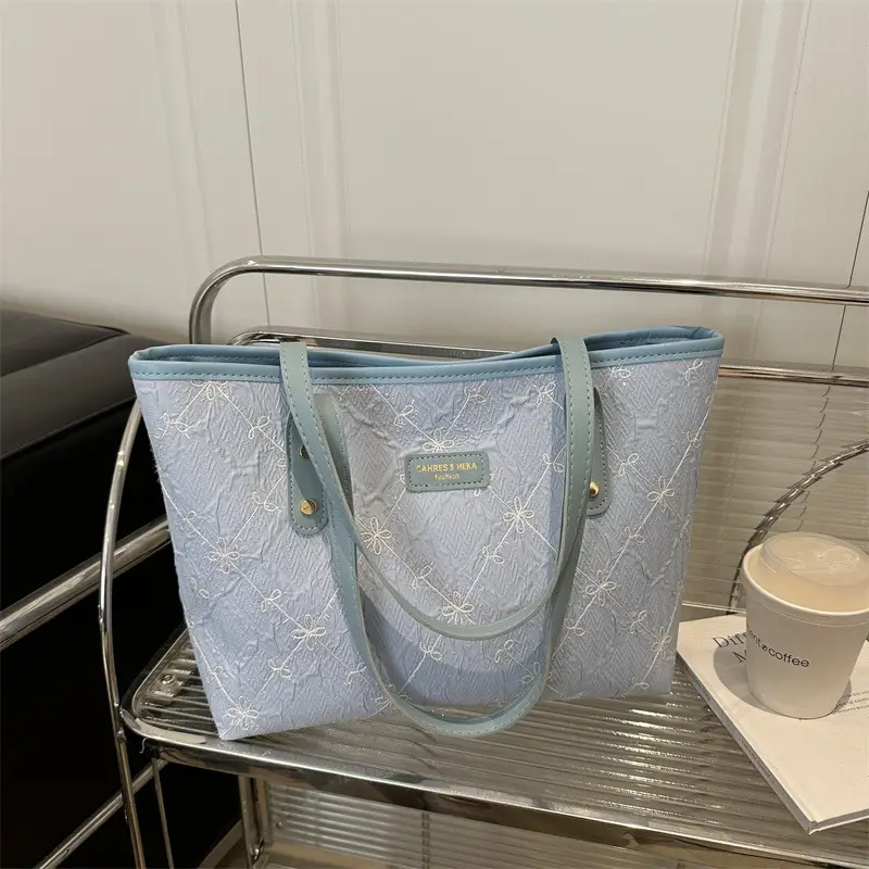 Women Quilted Light Blue Shoulder Bag 2025 - Image 5