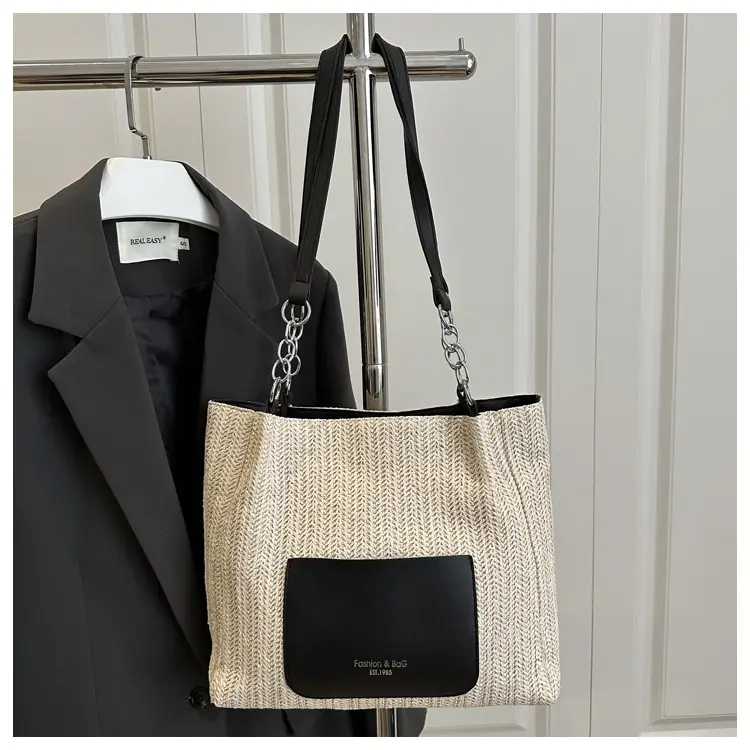 Women's Large Capacity Straw Tote Bag Brown Beige — feature 25
