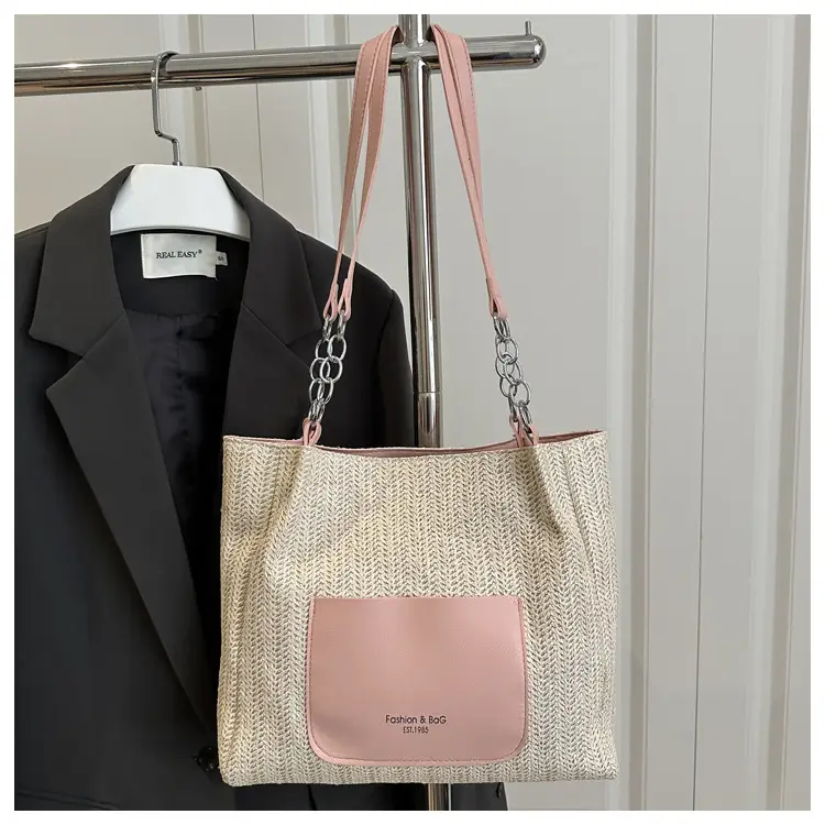 Women's Large Capacity Straw Tote Bag Brown Beige — feature 26